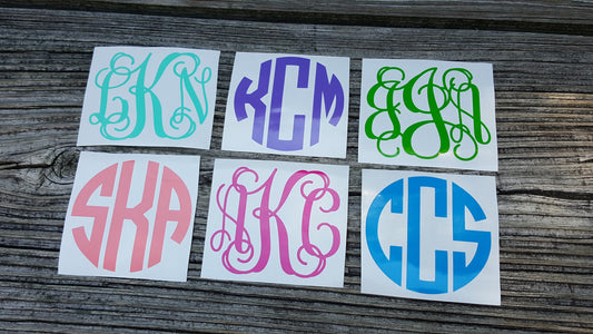 Monogram Vinyl Decal Stickers - Tell me Your Initials at Checkout